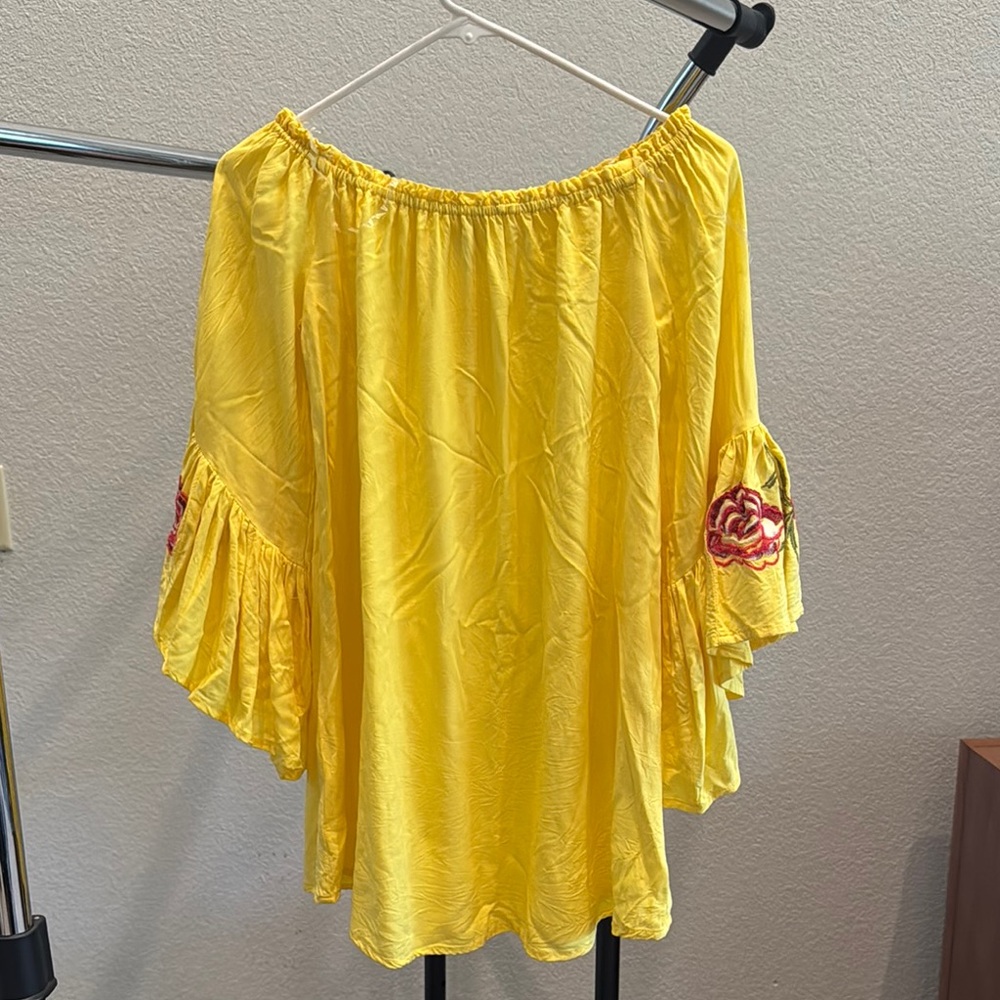 Feathers Yellow Bell Sleeve Blouse Relaxed Fit